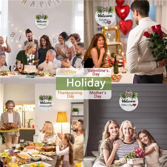 Interchangeable Wooden Seasonal Welcome Sign, Rustic Round Welcome Front Door - Picture 7 of 8